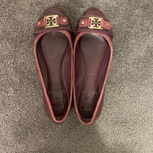 Tory Burch Women's Burgundy Leather Logo Ballet Flats Size 7